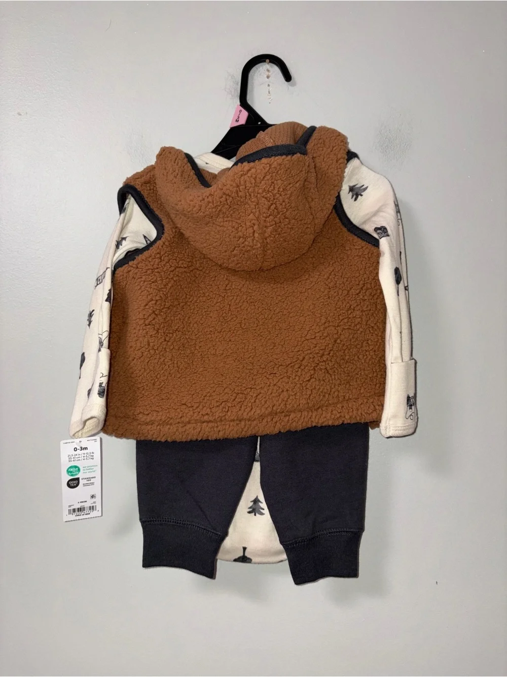 Child of Mine by Carters Brown Vest Cream Camping Body Suit Pants Set 0-3M NWT